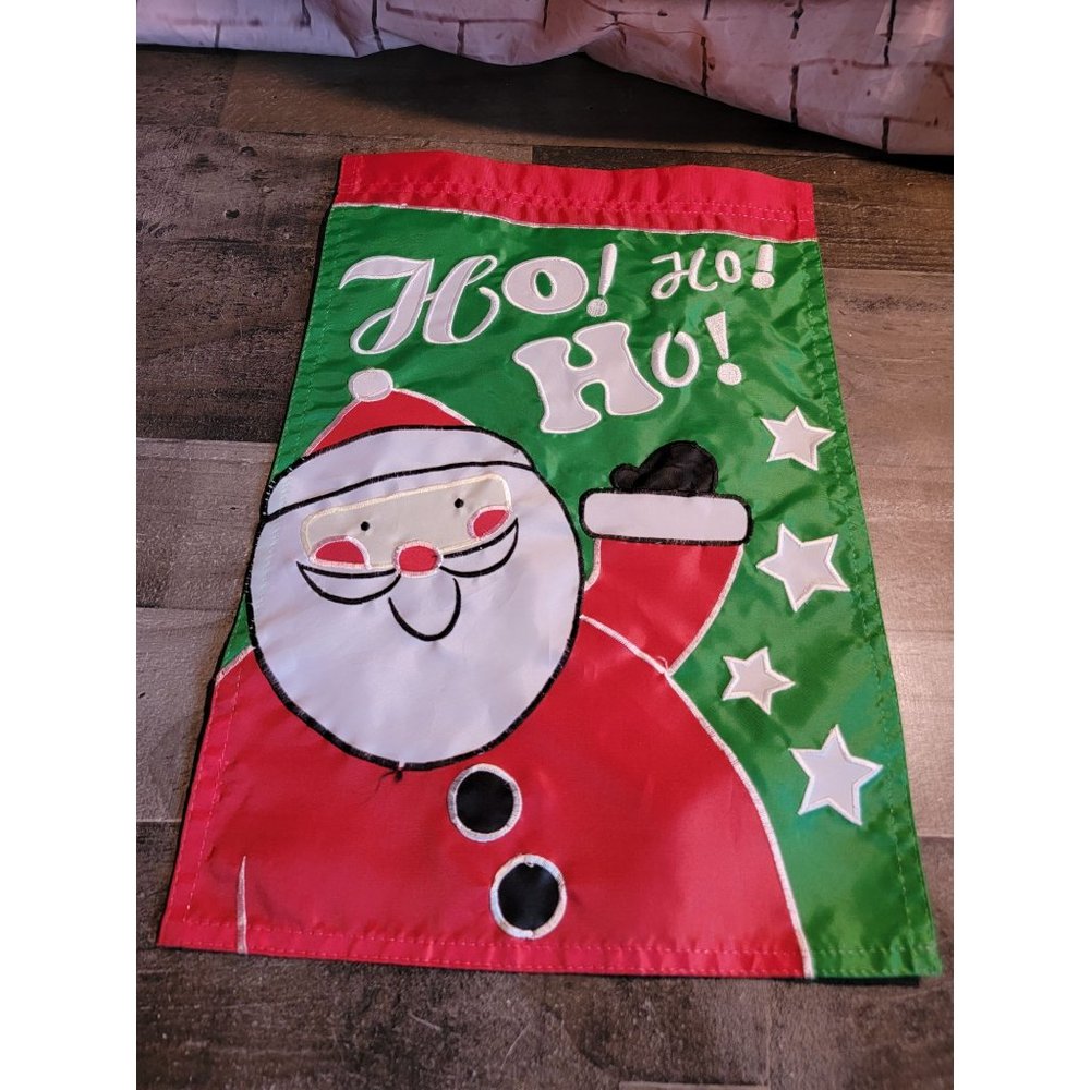 Ho Ho Ho santa red green stars banner flag xmas decor